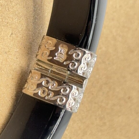 Jay King Bracelet Opal Mosaic Inlay Black Agate Micro Hinged Bangle Sterling 7.5 - Picture 10 of 10